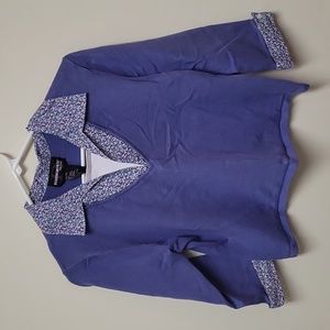 Requirements 3/4 Sleeve Periwinkle Sweater with Shirt Collar and Sleeve Ends